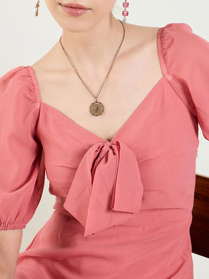 Puff Sleeve Maxi Dress with Tie-Front Bodice