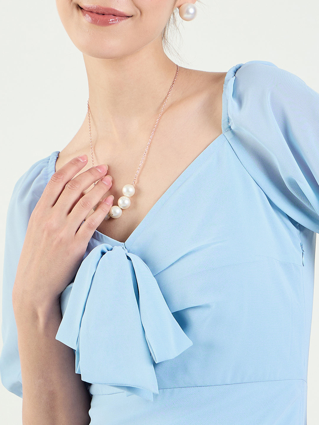 Puff Sleeve Maxi Dress with Tie-Front Bodice