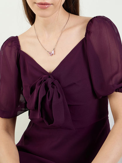 Puff Sleeve Maxi Dress with Tie-Front Bodice