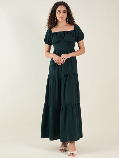 Puff Sleeve Square Neck Tie-Waist Maxi Dress