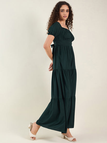 Puff Sleeve Square Neck Tie-Waist Maxi Dress