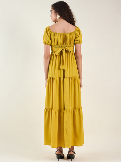 Puff Sleeve Square Neck Tie-Waist Maxi Dress