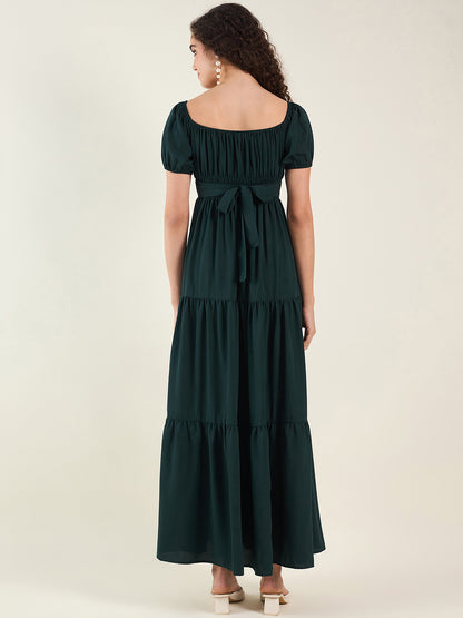 Puff Sleeve Square Neck Tie-Waist Maxi Dress