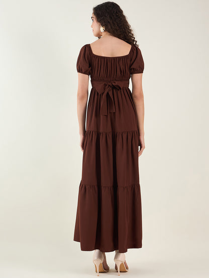 Puff Sleeve Square Neck Tie-Waist Maxi Dress
