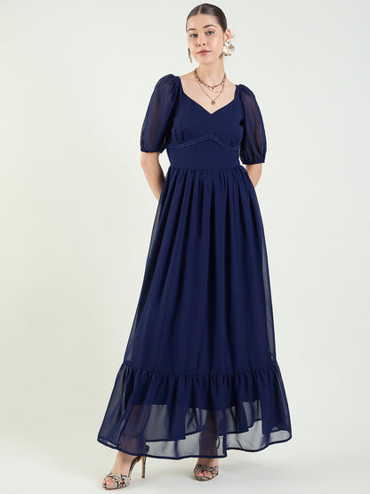 Puff Sleeve Sweetheart Maxi Dress with Ruffle Hem