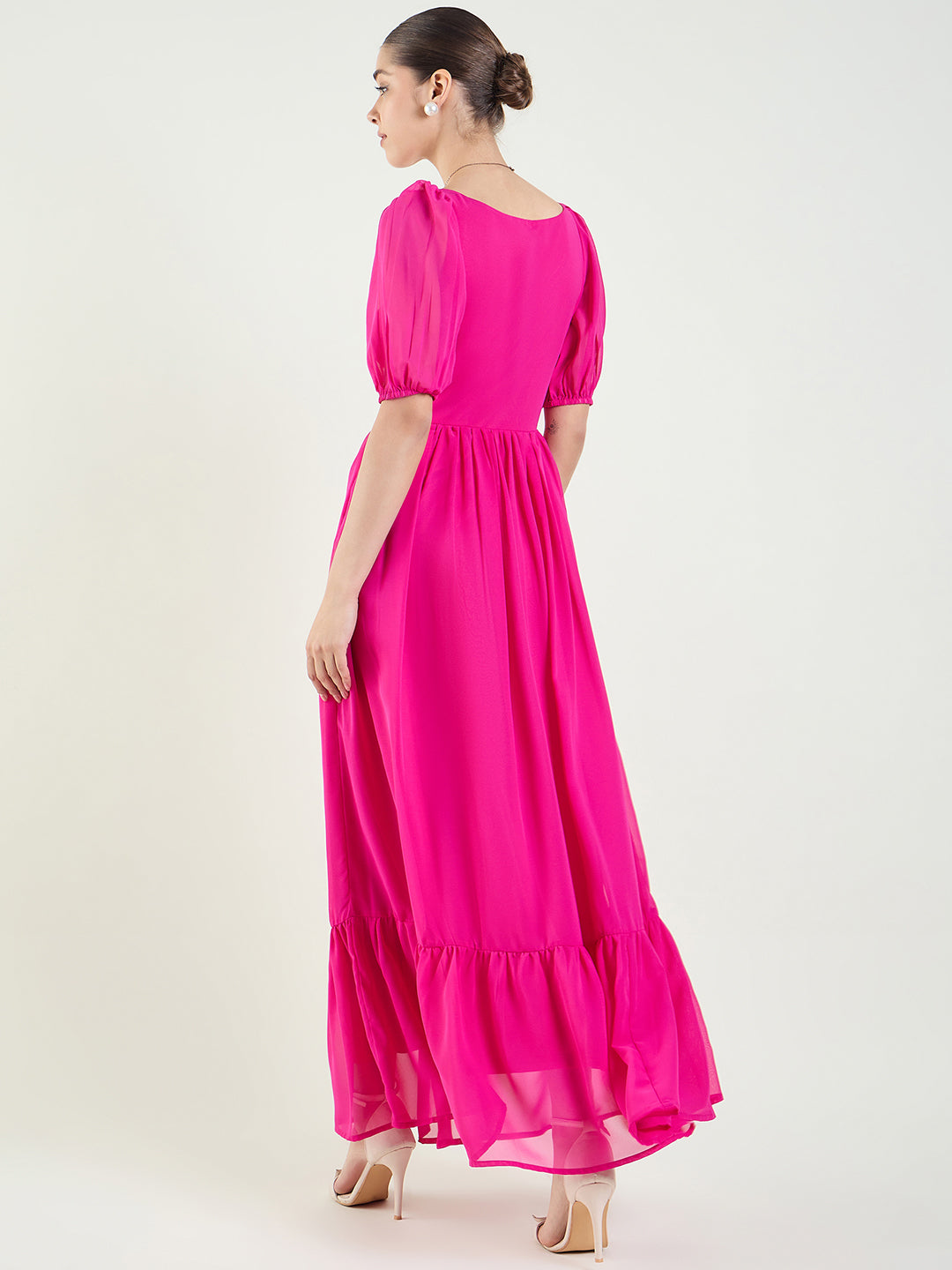 Puff Sleeve Sweetheart Maxi Dress with Ruffle Hem