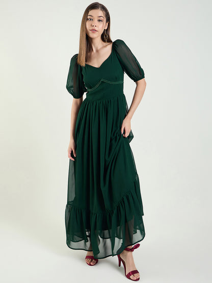 Puff Sleeve Sweetheart Maxi Dress with Ruffle Hem