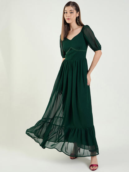 Puff Sleeve Sweetheart Maxi Dress with Ruffle Hem
