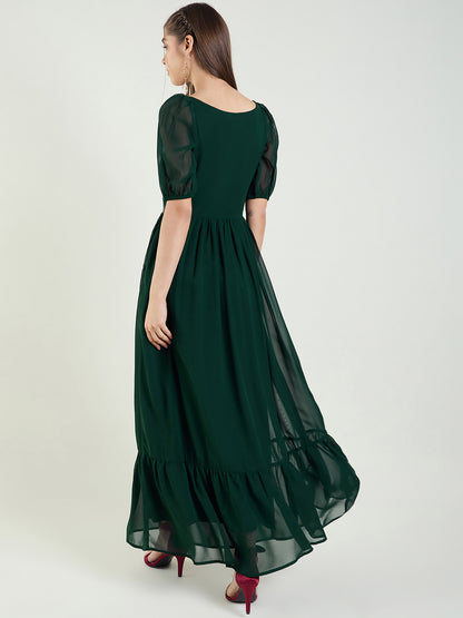 Puff Sleeve Sweetheart Maxi Dress with Ruffle Hem