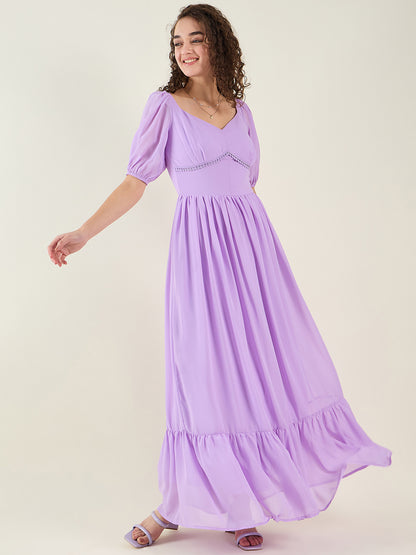 Puff Sleeve Sweetheart Maxi Dress with Ruffle Hem
