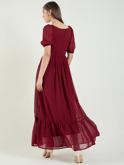 Puff Sleeve Sweetheart Maxi Dress with Ruffle Hem