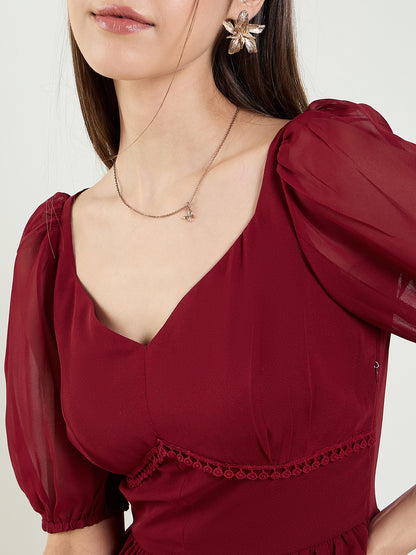 Puff Sleeve Sweetheart Maxi Dress with Ruffle Hem