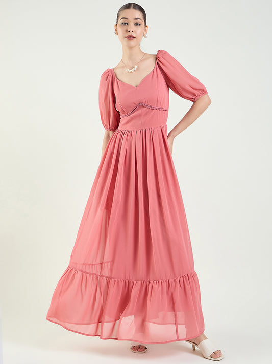 Puff Sleeve Sweetheart Maxi Dress with Ruffle Hem