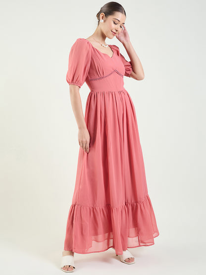 Puff Sleeve Sweetheart Maxi Dress with Ruffle Hem