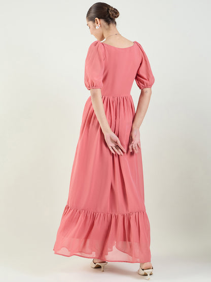 Puff Sleeve Sweetheart Maxi Dress with Ruffle Hem
