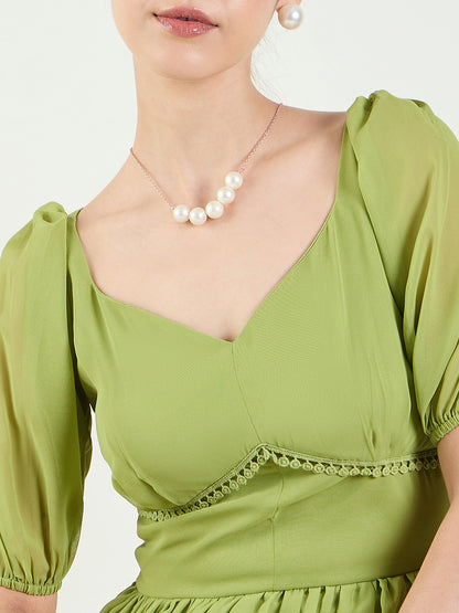 Puff Sleeve Sweetheart Maxi Dress with Ruffle Hem