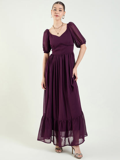 Puff Sleeve Sweetheart Maxi Dress with Ruffle Hem