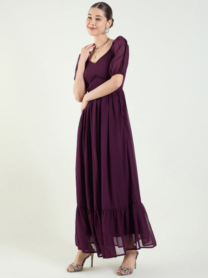 Puff Sleeve Sweetheart Maxi Dress with Ruffle Hem