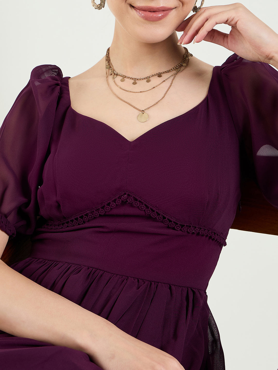 Puff Sleeve Sweetheart Maxi Dress with Ruffle Hem