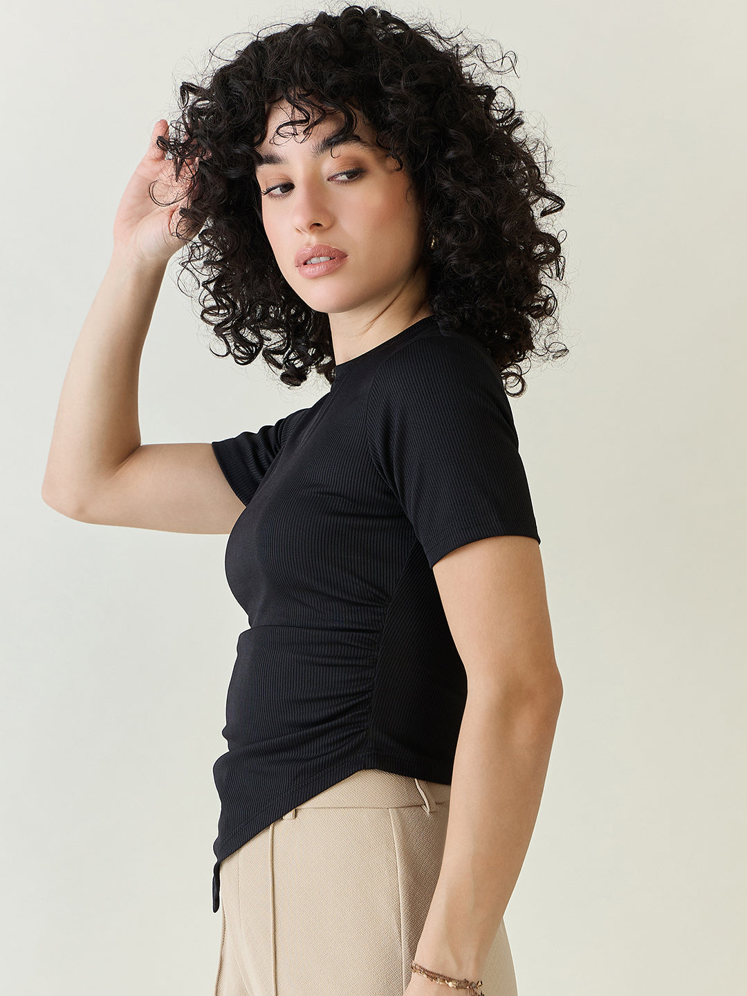 Ribbed Asymmetric Hem Crop Top