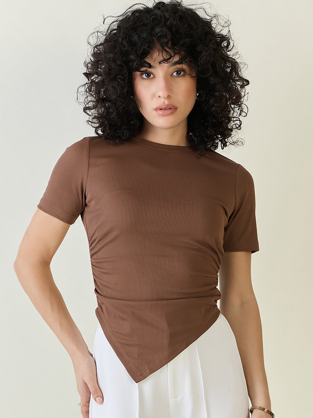 Ribbed Asymmetric Hem Crop Top