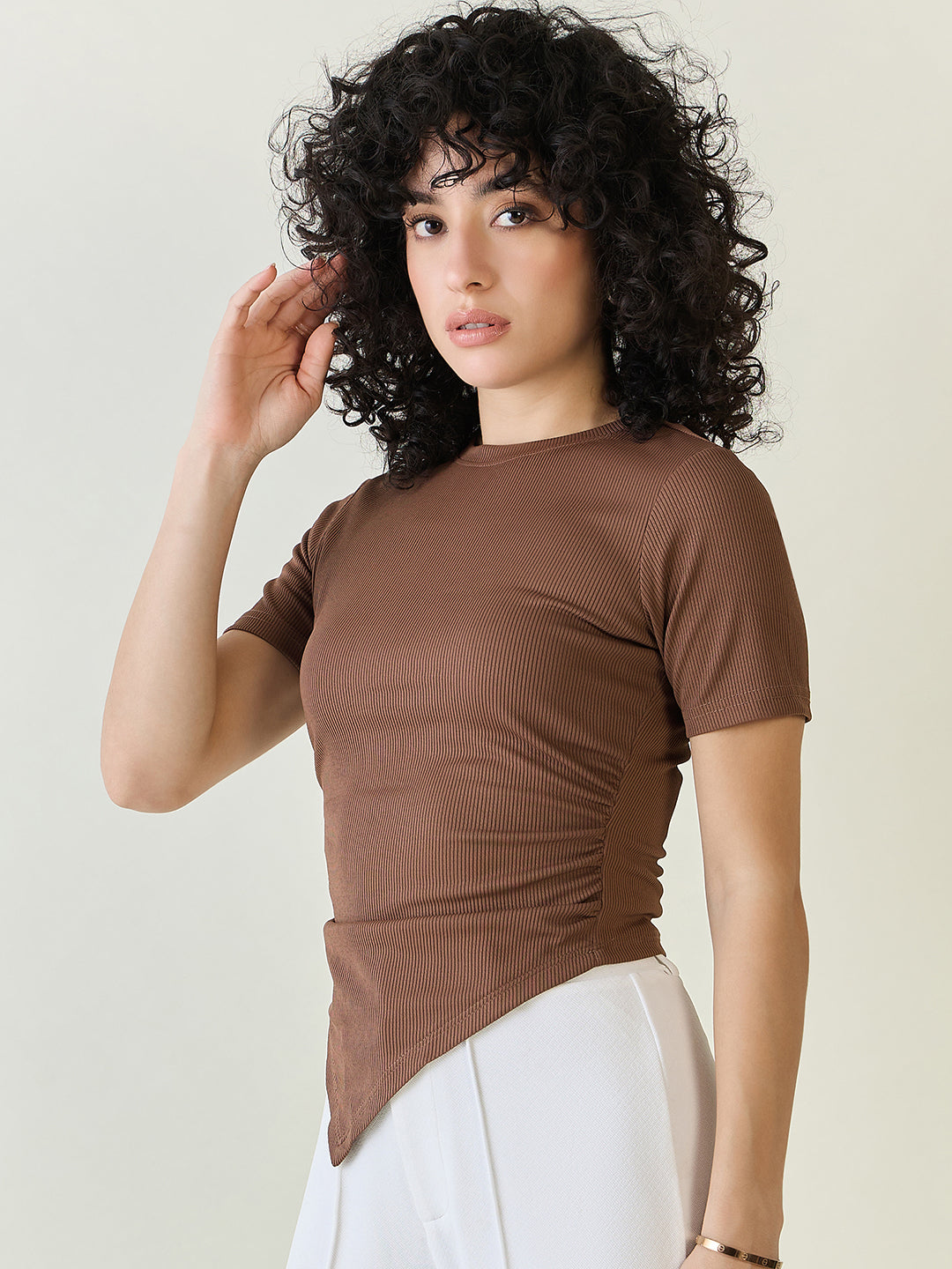 Ribbed Asymmetric Hem Crop Top