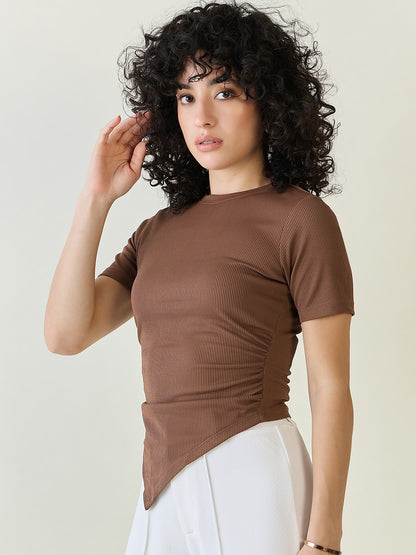 Ribbed Asymmetric Hem Crop Top