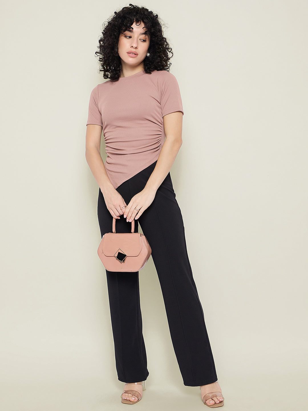 Ribbed Asymmetric Hem Crop Top