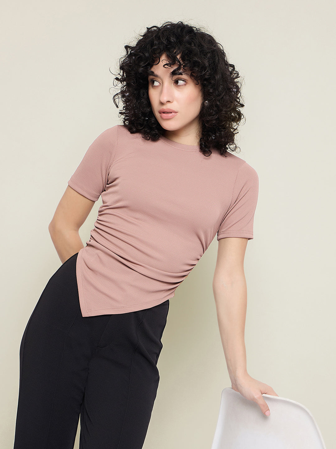 Ribbed Asymmetric Hem Crop Top