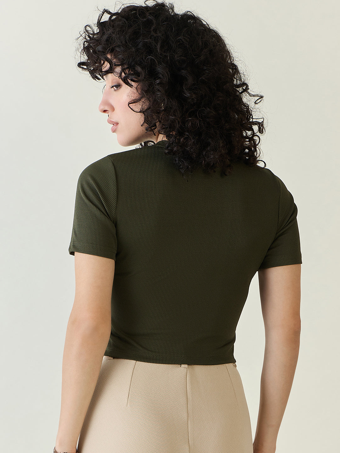 Ribbed Asymmetric Hem Crop Top