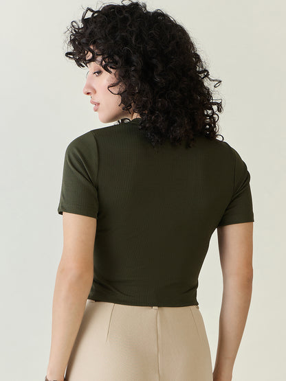 Ribbed Asymmetric Hem Crop Top