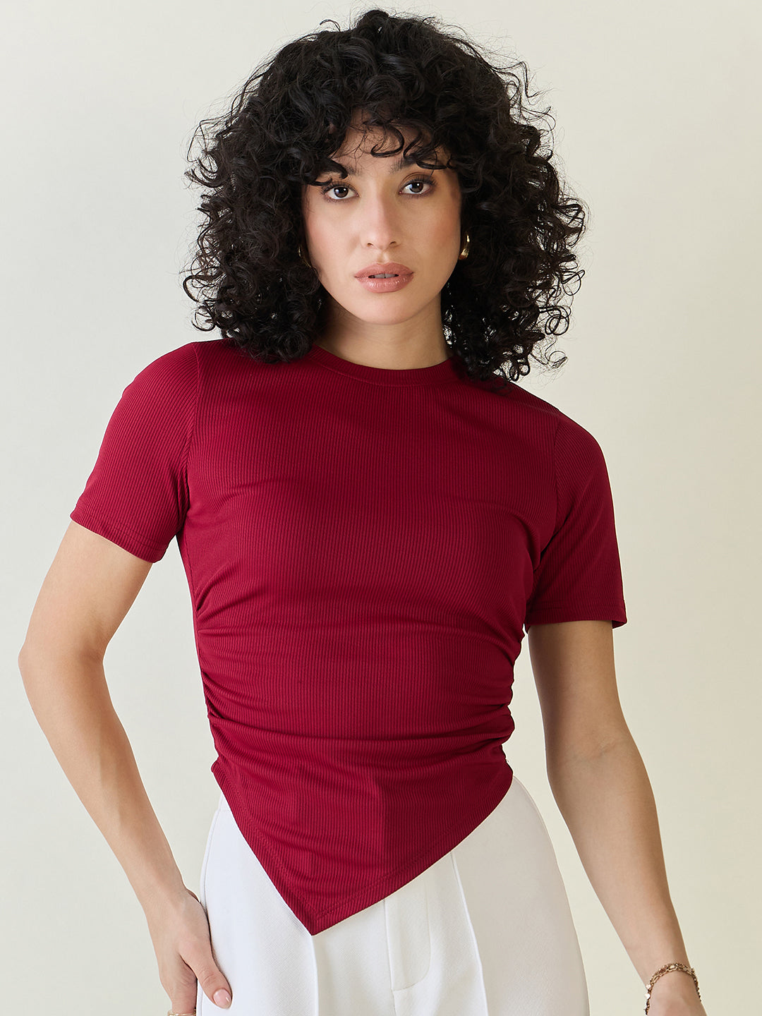 Ribbed Asymmetric Hem Crop Top