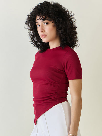 Ribbed Asymmetric Hem Crop Top