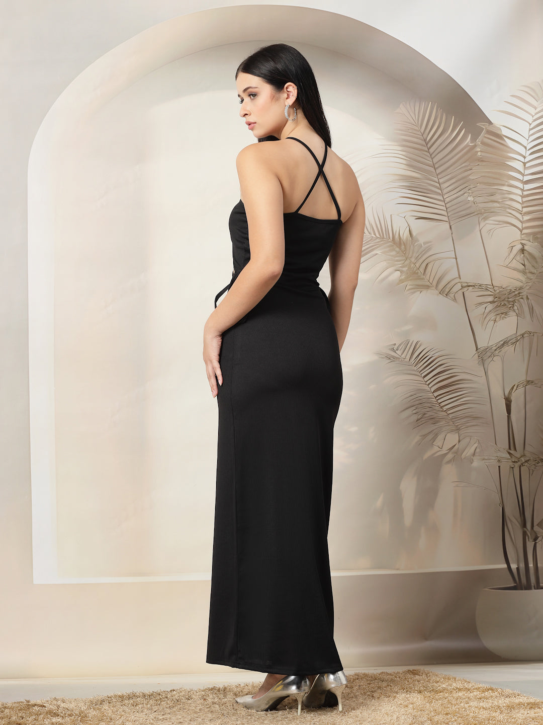 Ribbed Halter Maxi Dress with Side Cut-Outs