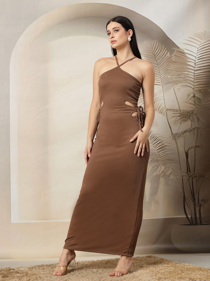 Ribbed Halter Maxi Dress with Side Cut-Outs