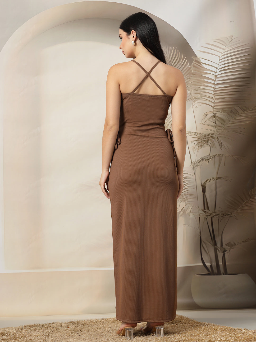 Ribbed Halter Maxi Dress with Side Cut-Outs