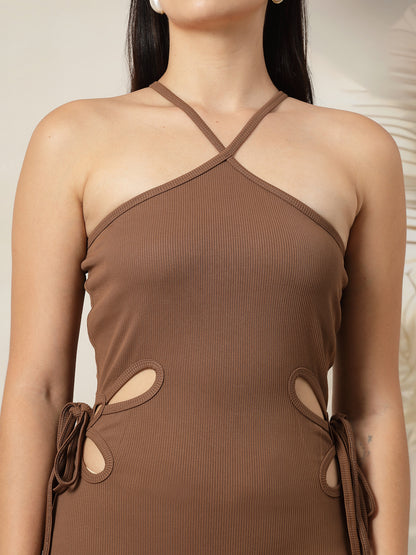 Ribbed Halter Maxi Dress with Side Cut-Outs