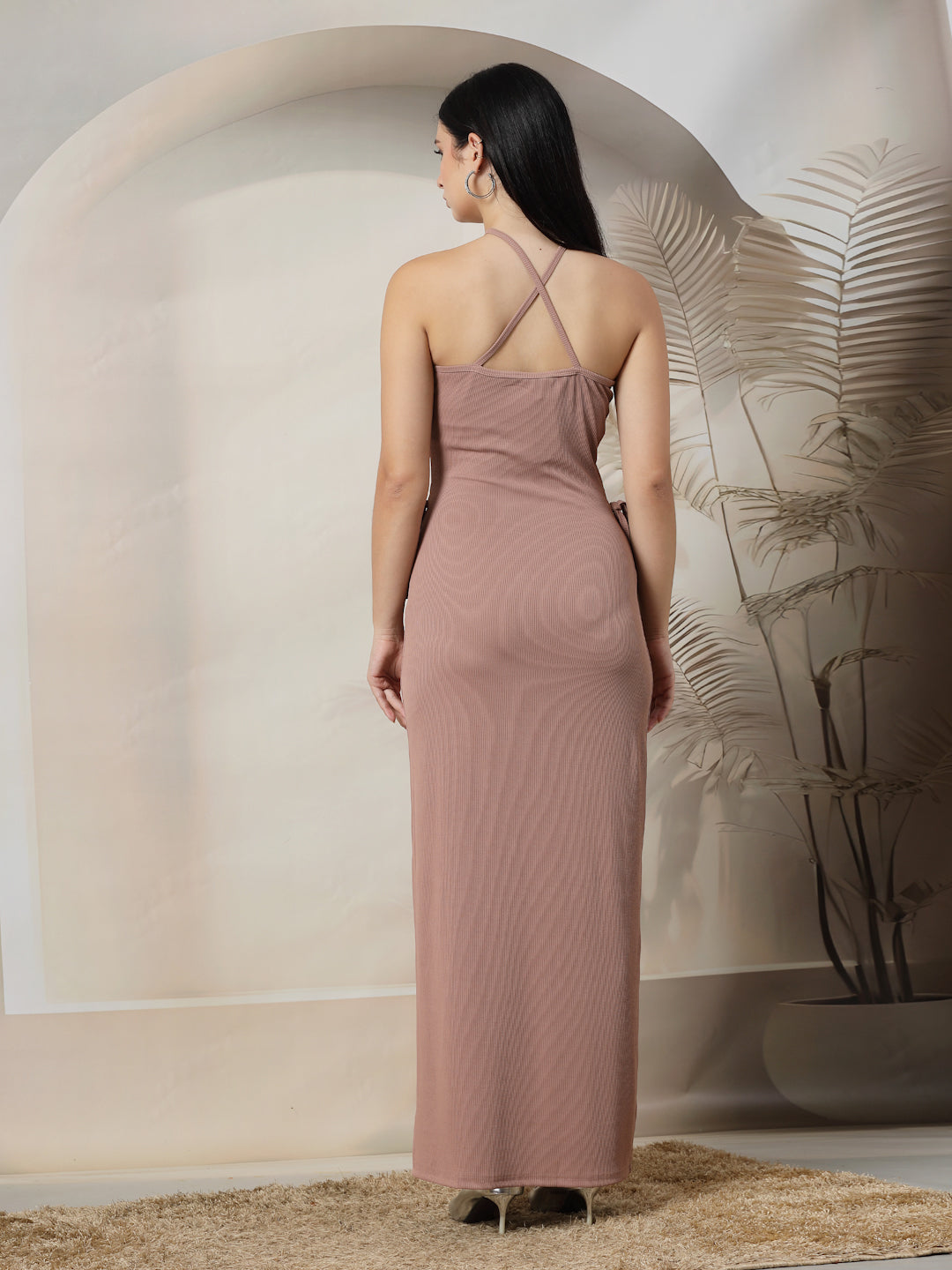 Ribbed Halter Maxi Dress with Side Cut-Outs