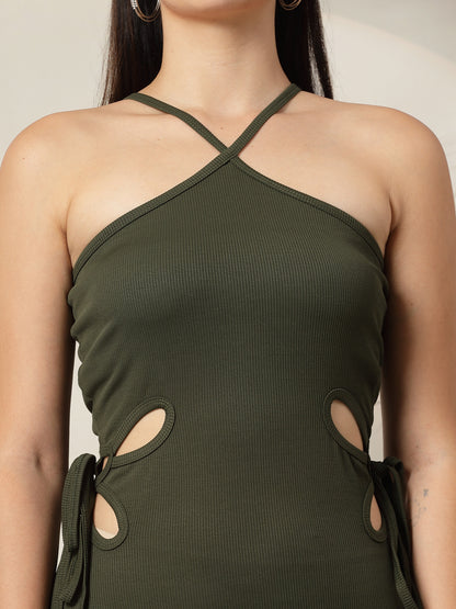 Ribbed Halter Maxi Dress with Side Cut-Outs