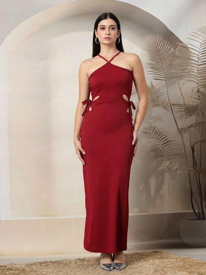 Ribbed Halter Maxi Dress with Side Cut-Outs