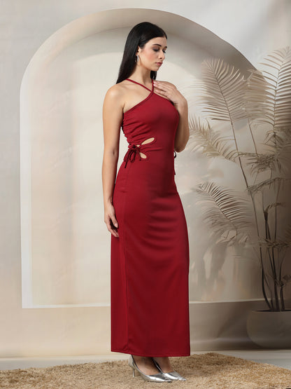 Ribbed Halter Maxi Dress with Side Cut-Outs