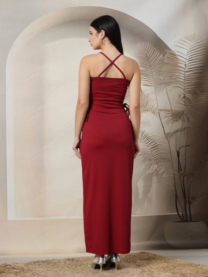 Ribbed Halter Maxi Dress with Side Cut-Outs