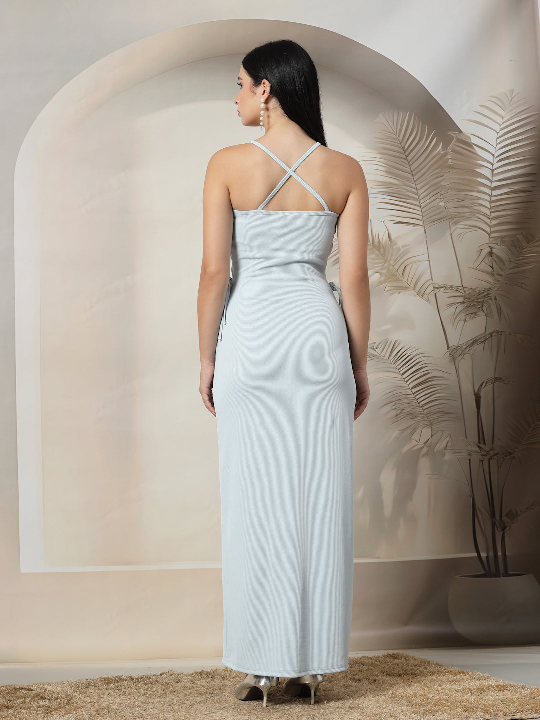 Ribbed Halter Maxi Dress with Side Cut-Outs