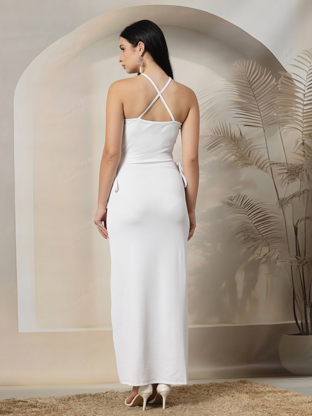 Ribbed Halter Maxi Dress with Side Cut-Outs