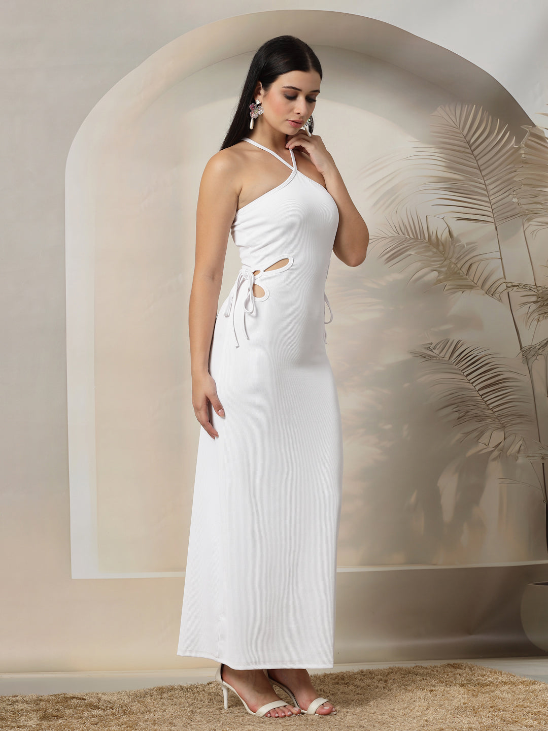 Ribbed Halter Maxi Dress with Side Cut-Outs