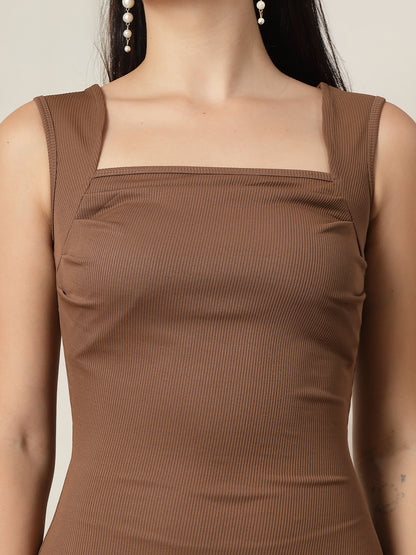 Ribbed Square Neck Tank Midi Bodycon