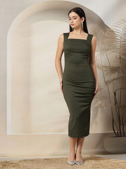 Ribbed Square Neck Tank Midi Bodycon