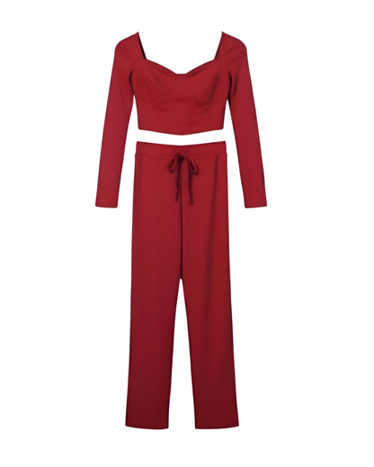 Ribbed Sweetheart Crop Top and Trouser Co-ord Set