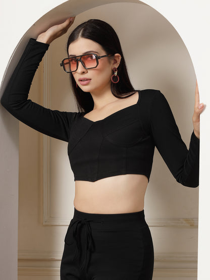 Ribbed Sweetheart Crop Top and Trouser Co-ord Set