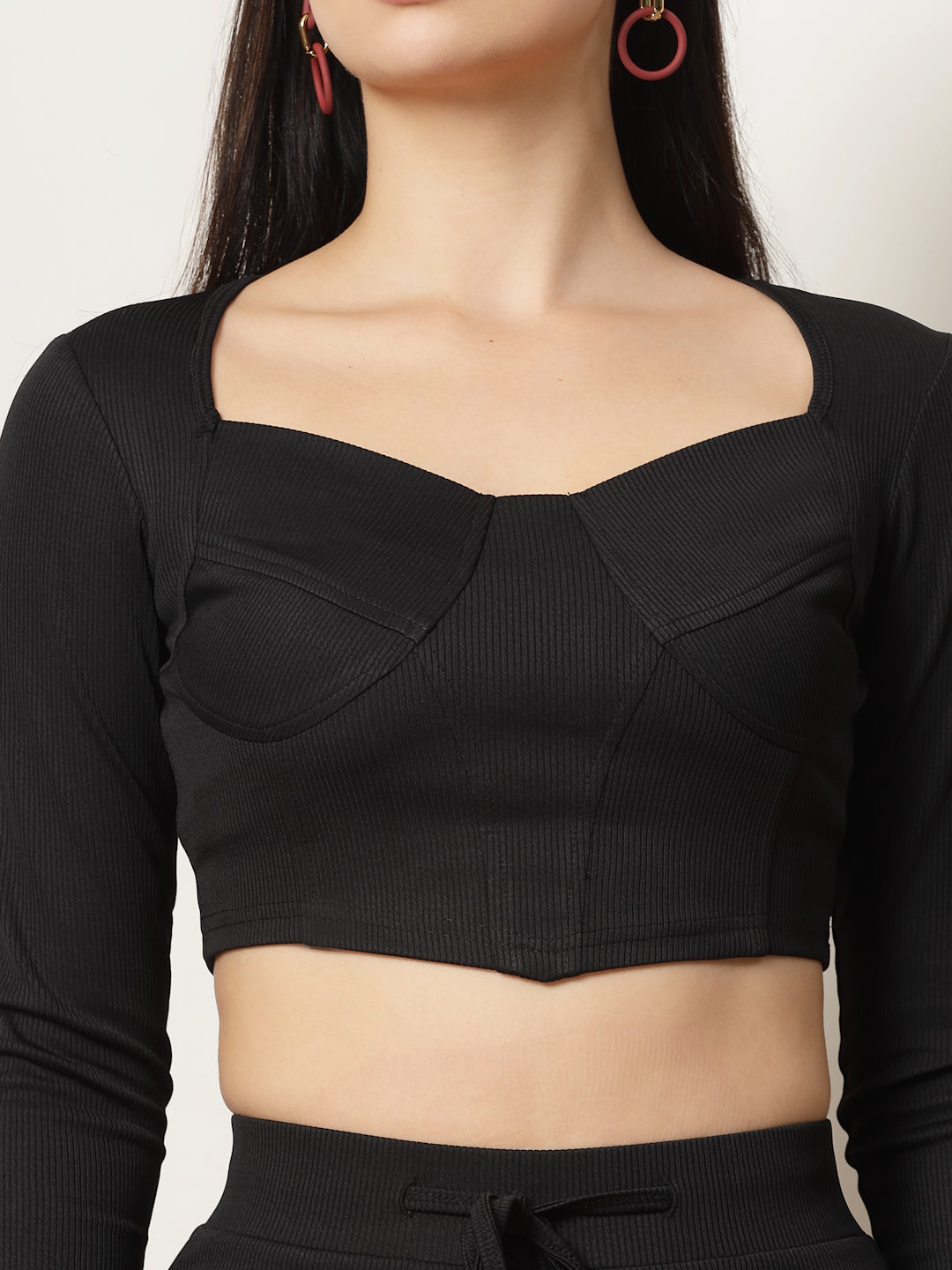 Ribbed Sweetheart Crop Top and Trouser Co-ord Set